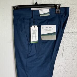 Perry Ellis Portfolio Men's Slim-Fit NonIron Stretch Dress Pants Blue 32x30 $95